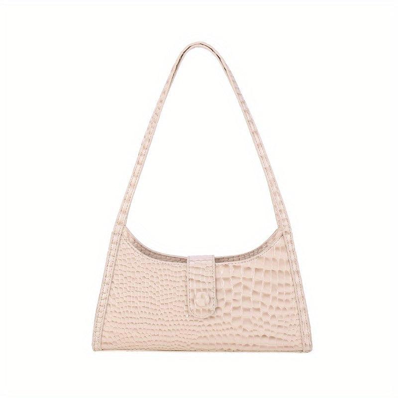 Crocodile Pattern Shoulder Bag Glossy Underarm Purse Women's Stylish Handbag
