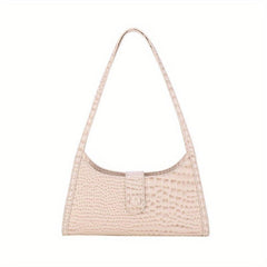 Crocodile Pattern Shoulder Bag Glossy Underarm Purse Women's Stylish Handbag
