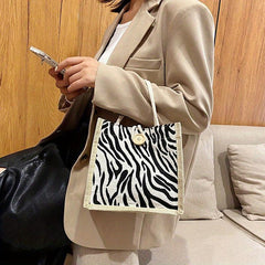 Houndstooth Pattern Linen Tote Bag Button Decor Handbag Lunch Box Bag