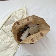 Woven Summer Tote Bag Large Capacity Beach Shoulder Bag Rattan Handbag