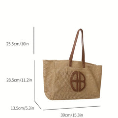Woven Summer Tote Bag Large Capacity Beach Shoulder Bag Rattan Handbag