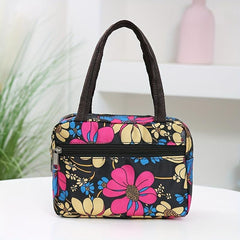 Floral Print Nylon Handbags Portable Lunch Box Bag Zipper Mommy Bag