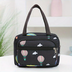 Floral Print Nylon Handbags Portable Lunch Box Bag Zipper Mommy Bag