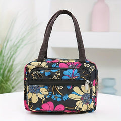 Floral Print Nylon Handbags Portable Lunch Box Bag Zipper Mommy Bag