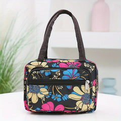 Floral Print Nylon Handbags Portable Lunch Box Bag Zipper Mommy Bag