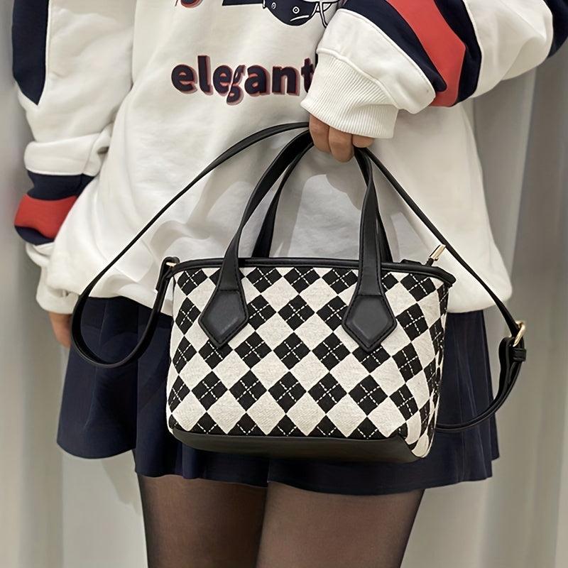Argyle Block Crossbody Bag Double Handle Shoulder Handbag