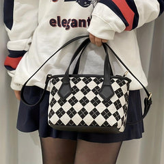 Argyle Block Crossbody Bag Double Handle Shoulder Handbag