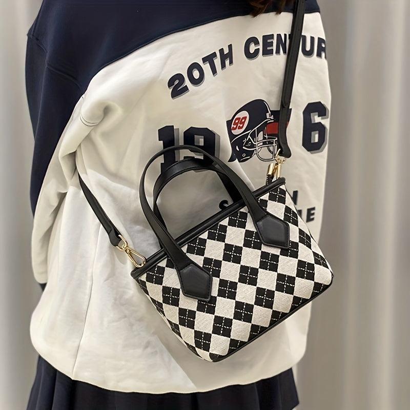 Argyle Block Crossbody Bag Double Handle Shoulder Handbag
