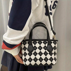 Argyle Block Crossbody Bag Double Handle Shoulder Handbag