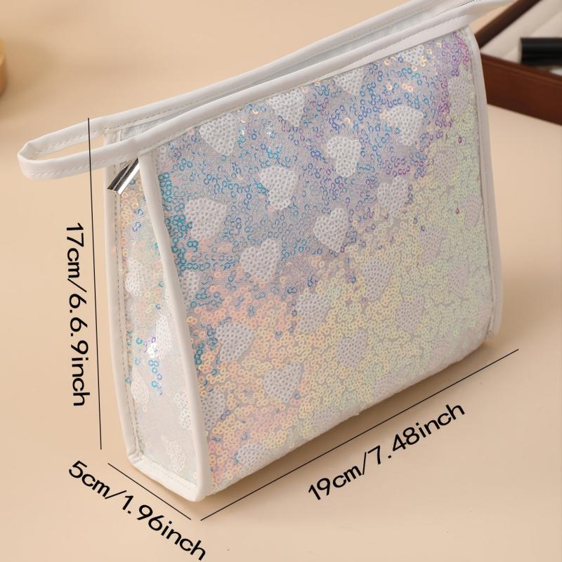 Sequins Heart Purse For Women Mini Zipper Square Clutch Bag