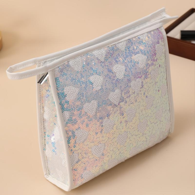Sequins Heart Purse For Women Mini Zipper Square Clutch Bag