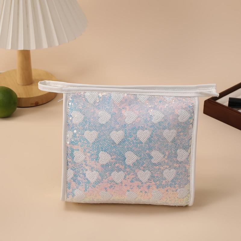 Sequins Heart Purse For Women Mini Zipper Square Clutch Bag