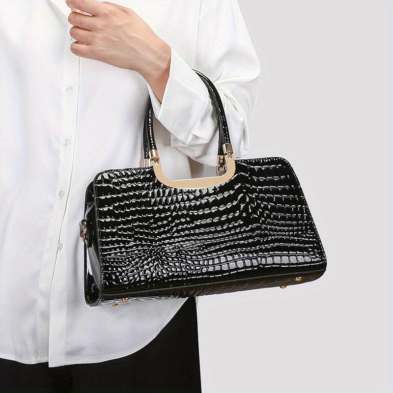 Crocodile Pattern Tote Bag Large Capacity Top Handle Satchel Purse
