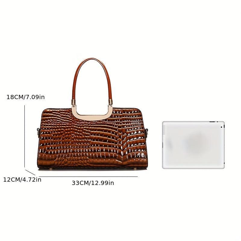 Crocodile Pattern Tote Bag Large Capacity Top Handle Satchel Purse