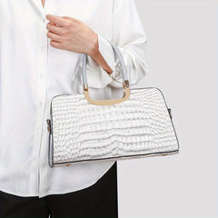 Crocodile Pattern Tote Bag Large Capacity Top Handle Satchel Purse