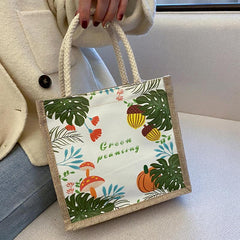 Ethnic Style Linen Tote Bag Vintage Printed Shopping Bag