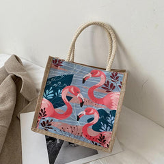 Ethnic Style Linen Tote Bag Vintage Printed Shopping Bag