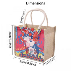 Ethnic Style Linen Tote Bag Vintage Printed Shopping Bag