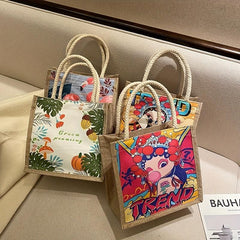 Ethnic Style Linen Tote Bag Vintage Printed Shopping Bag