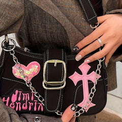 Y2K Girl Crossbody Bag Punk Rock Chain Shoulder Portable Storage Bag