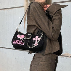 Y2K Girl Crossbody Bag Punk Rock Chain Shoulder Portable Storage Bag