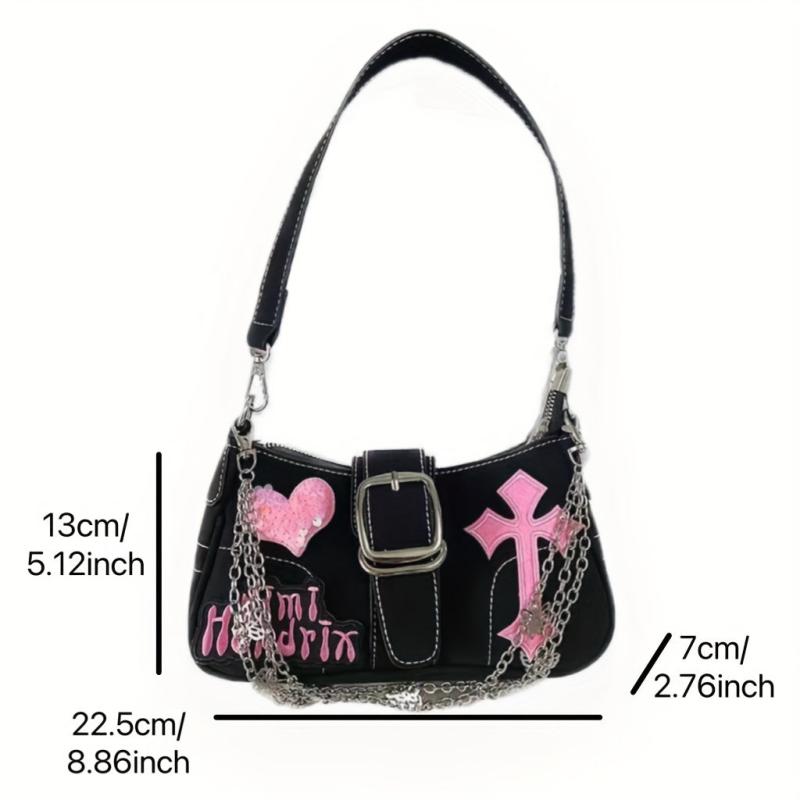 Y2K Girl Crossbody Bag Punk Rock Chain Shoulder Portable Storage Bag