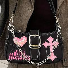 Y2K Girl Crossbody Bag Punk Rock Chain Shoulder Portable Storage Bag