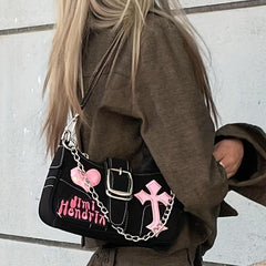 Y2K Girl Crossbody Bag Punk Rock Chain Shoulder Portable Storage Bag
