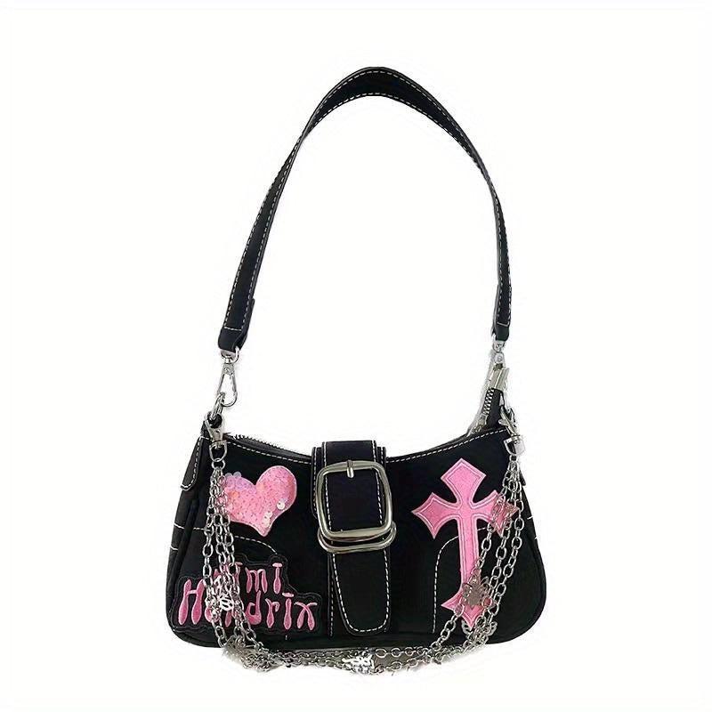 Y2K Girl Crossbody Bag Punk Rock Chain Shoulder Portable Storage Bag