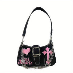 Y2K Girl Crossbody Bag Punk Rock Chain Shoulder Portable Storage Bag