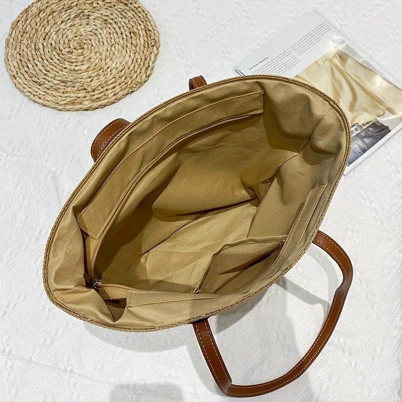 Boho Woven Tote Bag Straw Shoulder Bag for Women