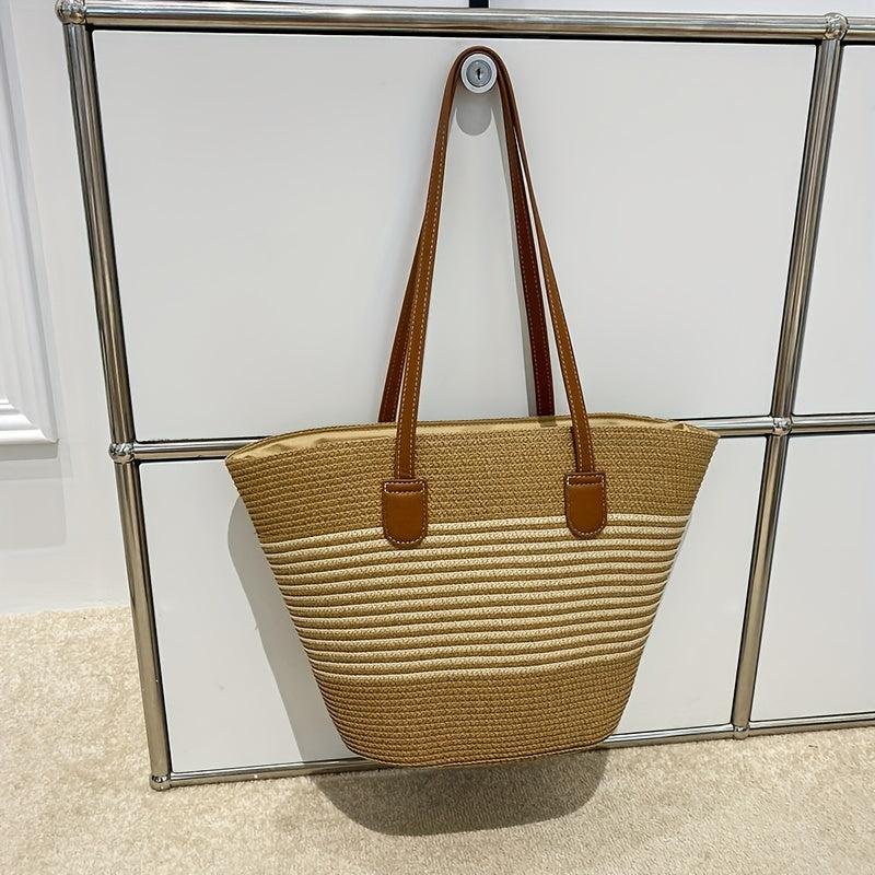 Boho Woven Tote Bag Straw Shoulder Bag for Women
