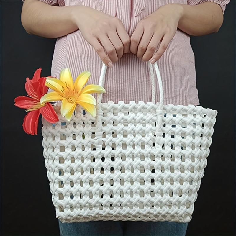 Beach Bag PVC Handbag Waterproof Hollow Out Woven Summer Travel