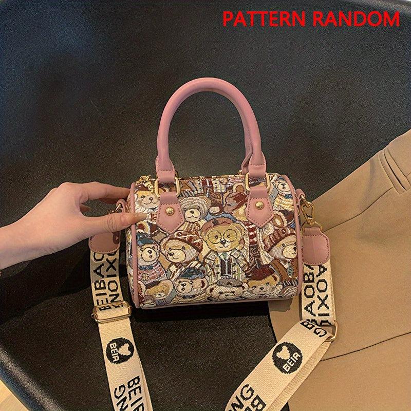Bear Pattern Small Boston Crossbody Bag Women's Satchel Purse