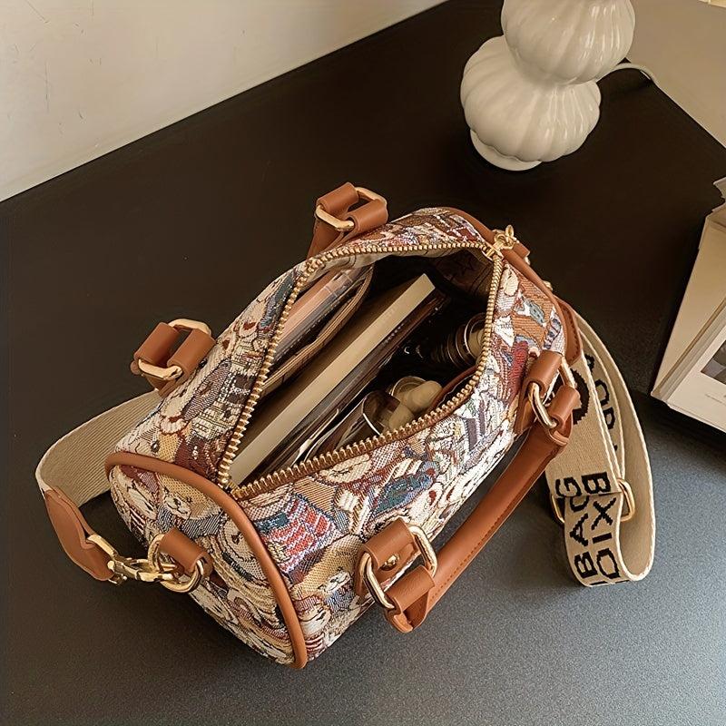Bear Pattern Small Boston Crossbody Bag Women's Satchel Purse