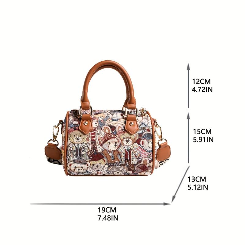 Bear Pattern Small Boston Crossbody Bag Women's Satchel Purse