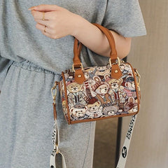 Bear Pattern Small Boston Crossbody Bag Women's Satchel Purse