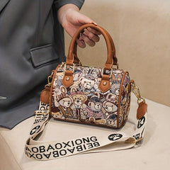 Bear Pattern Small Boston Crossbody Bag Women's Satchel Purse