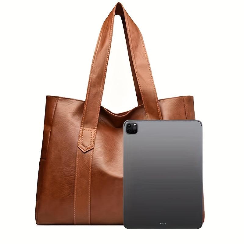 Durable Shoulder Bag Large Capacity Zipper PU Leather Handbag