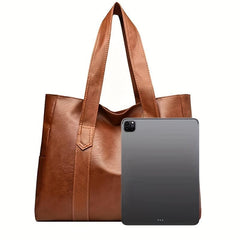 Durable Shoulder Bag Large Capacity Zipper PU Leather Handbag