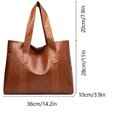 Durable Shoulder Bag Large Capacity Zipper PU Leather Handbag