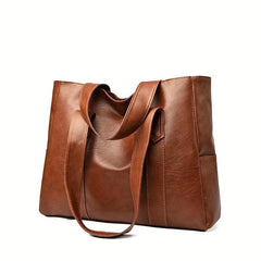 Durable Shoulder Bag Large Capacity Zipper PU Leather Handbag