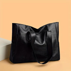 Durable Shoulder Bag Large Capacity Zipper PU Leather Handbag