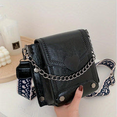 Retro Flap Shoulder Bag PU Leather Satchel Metal Chain Crossbody