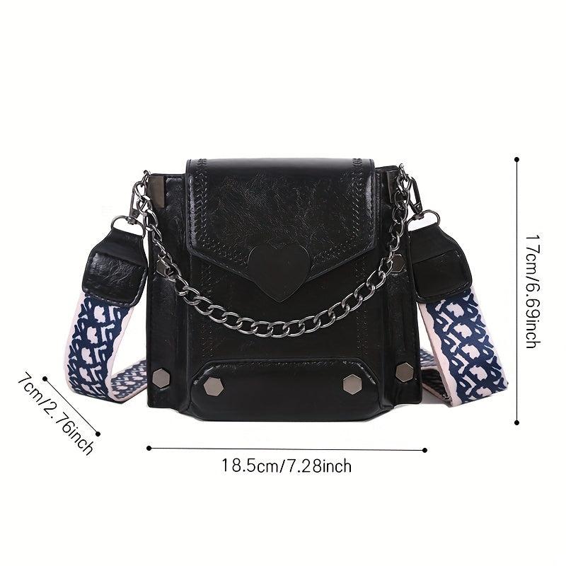 Retro Flap Shoulder Bag PU Leather Satchel Metal Chain Crossbody