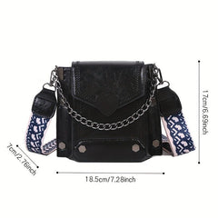 Retro Flap Shoulder Bag PU Leather Satchel Metal Chain Crossbody