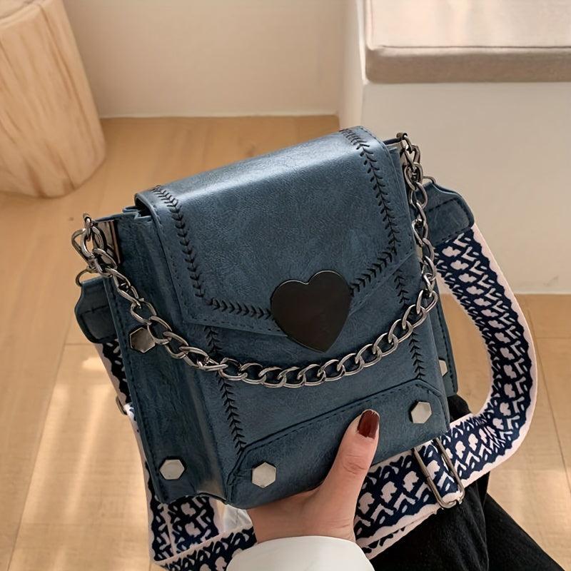 Retro Flap Shoulder Bag PU Leather Satchel Metal Chain Crossbody