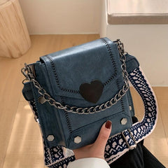 Retro Flap Shoulder Bag PU Leather Satchel Metal Chain Crossbody