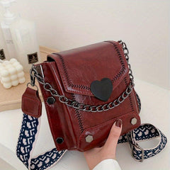 Retro Flap Shoulder Bag PU Leather Satchel Metal Chain Crossbody