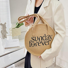 Straw Woven Round Shoulder Bag for Summer Beach & Travel